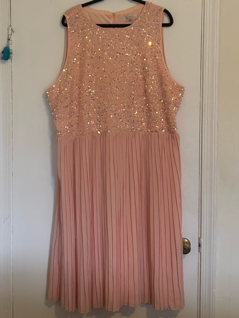 Women’s Pink Sequin Bodice Pleated Dress